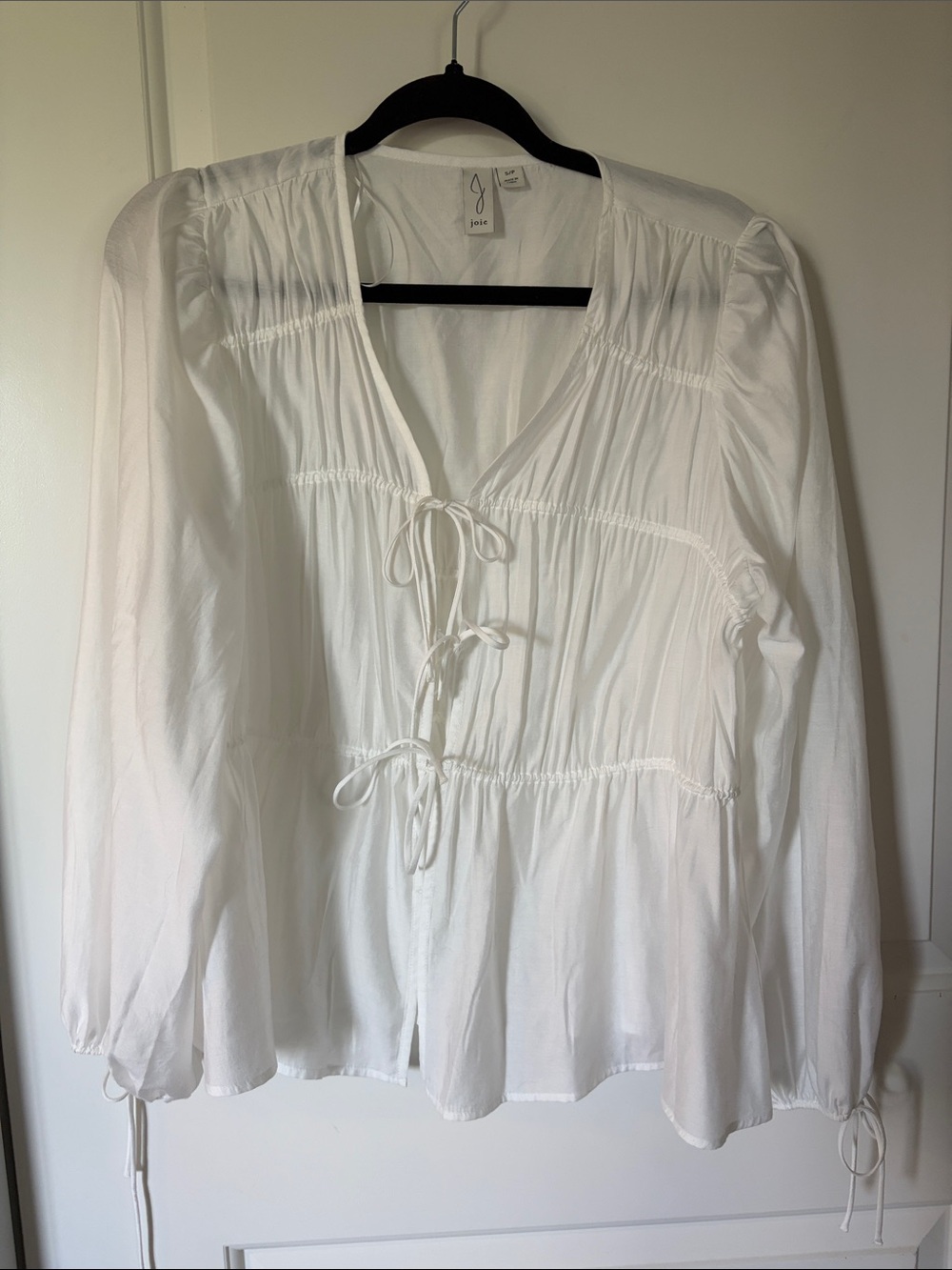 Joie White Peasant Tie-Front Blouse